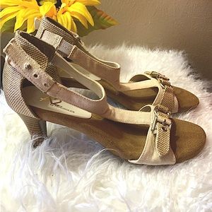A2 by Aerosoles T-Strap Lollipop Fabric Brown Faux Leather Sandals - Women's 7